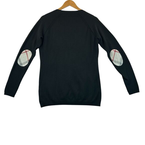 Burberry Brit Elbow Patch Cardigan Sweater Womens M Black Nova Check V Neck - Picture 11 of 14